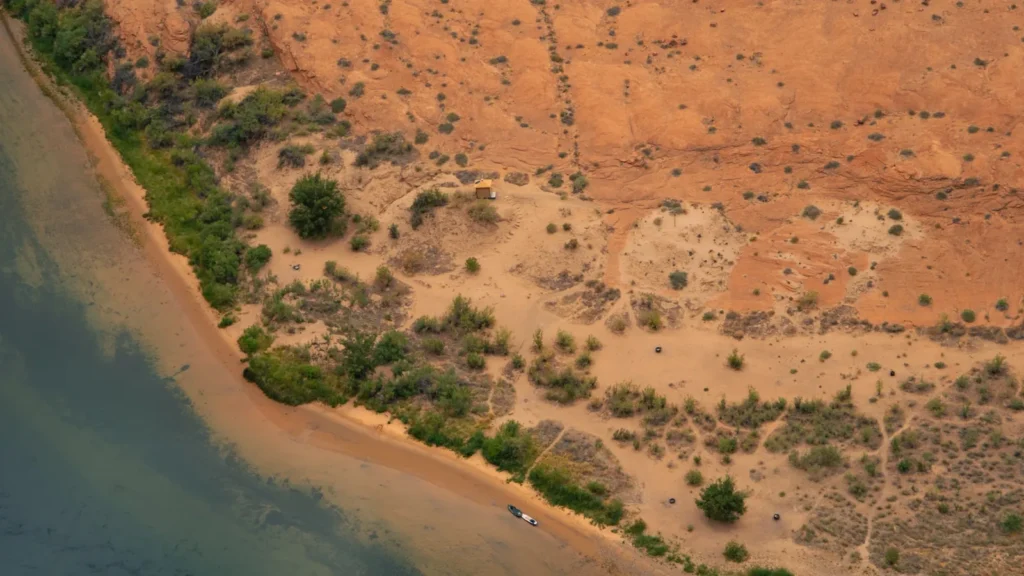 Desert country running down to open water in the Southwest